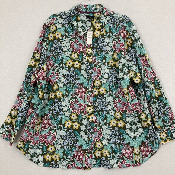 New Talbots Mirrored Garden Cotton Button Front Shirt 3X Colorful Floral Preppy - Picture 1 of 12